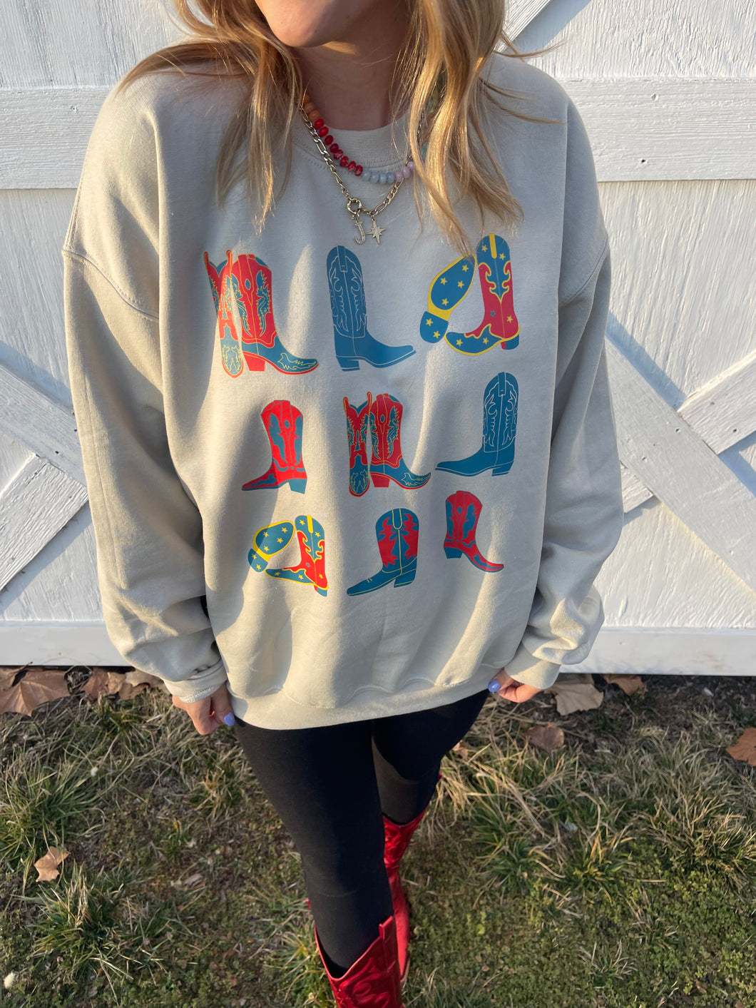 Red/Blue Boots Crewneck