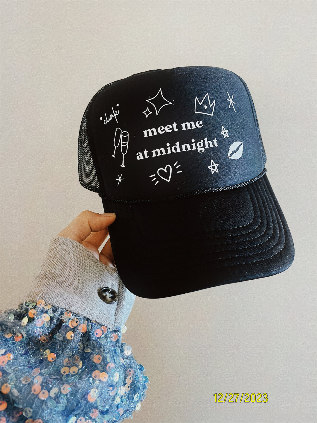 Meet me at midnight doodle trucker hat