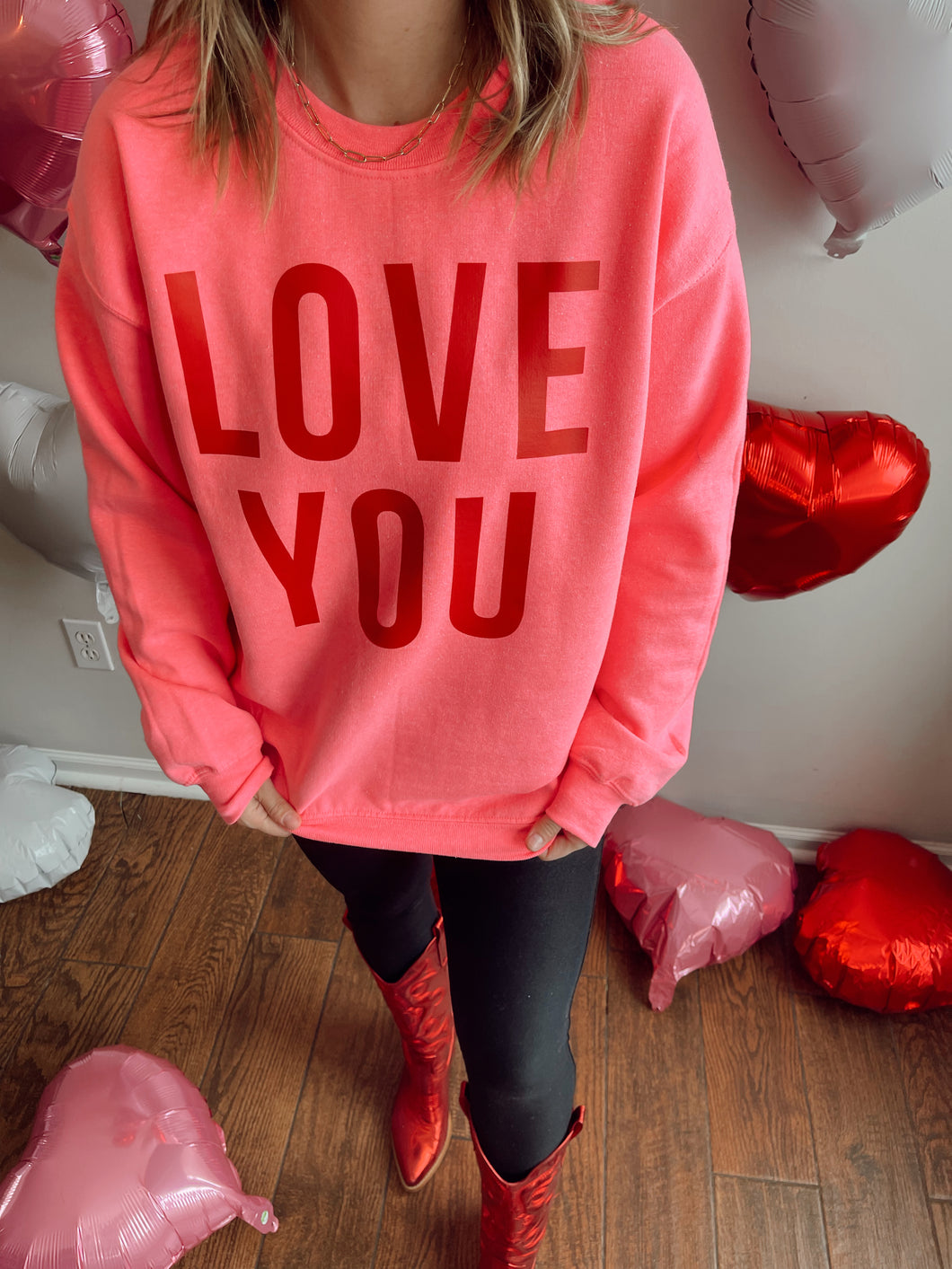 Love You Sweatshirt - Hot Pink Adult